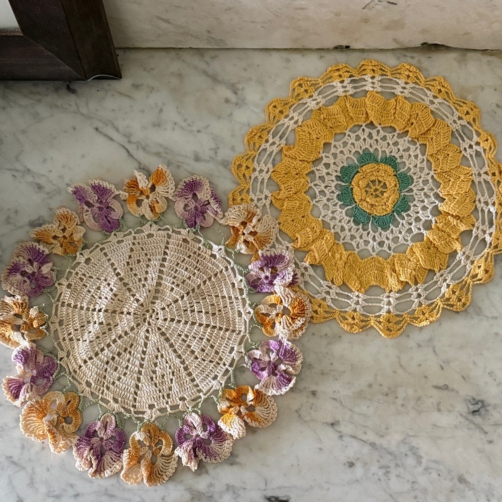 set of 2 colorful doilies